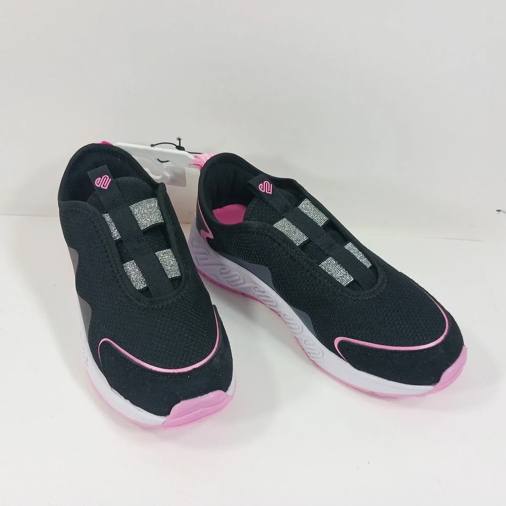 Justice Sport Girls Slip On Sneakers Black Pink Iridescent Size 5 GMG JUS SNKR